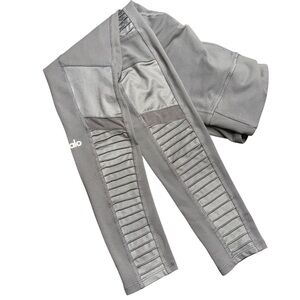 Alo Yoga Leggings Womens Small Gray Moto High Waist Ribbed Panel Athletic